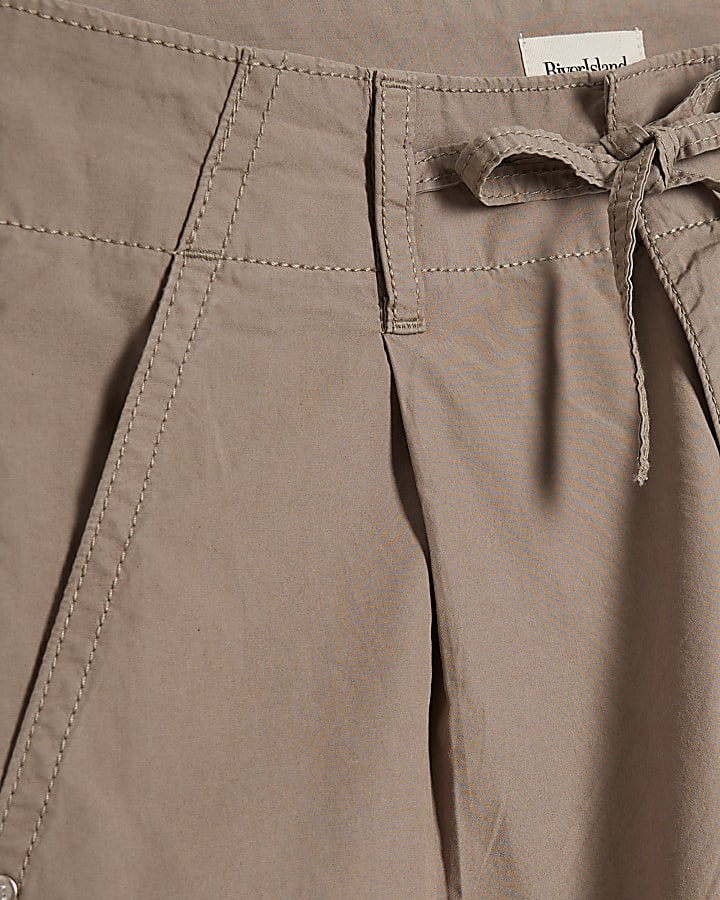 Beige Wide Leg Cargo Trousers