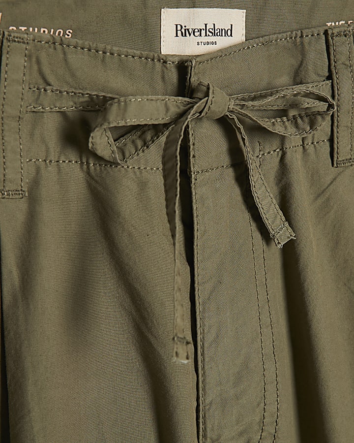 Khaki Wide Leg Cargo Trousers