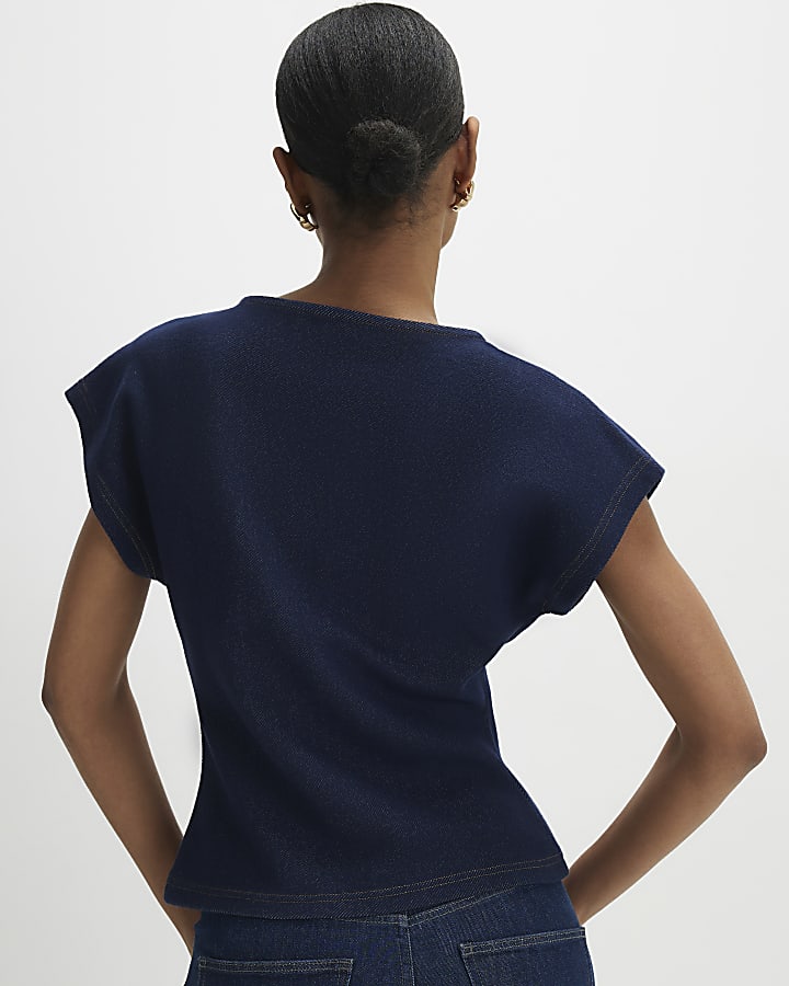 Blue Denim Look Waisted T-Shirt