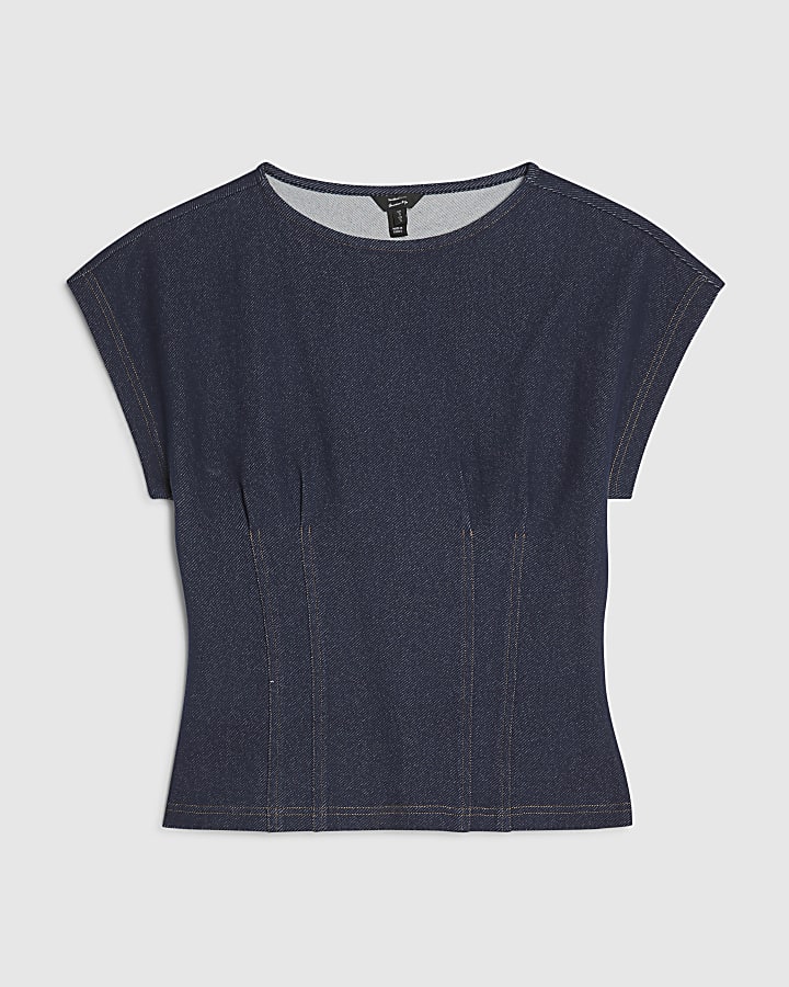 Blue Denim Look Waisted T-Shirt