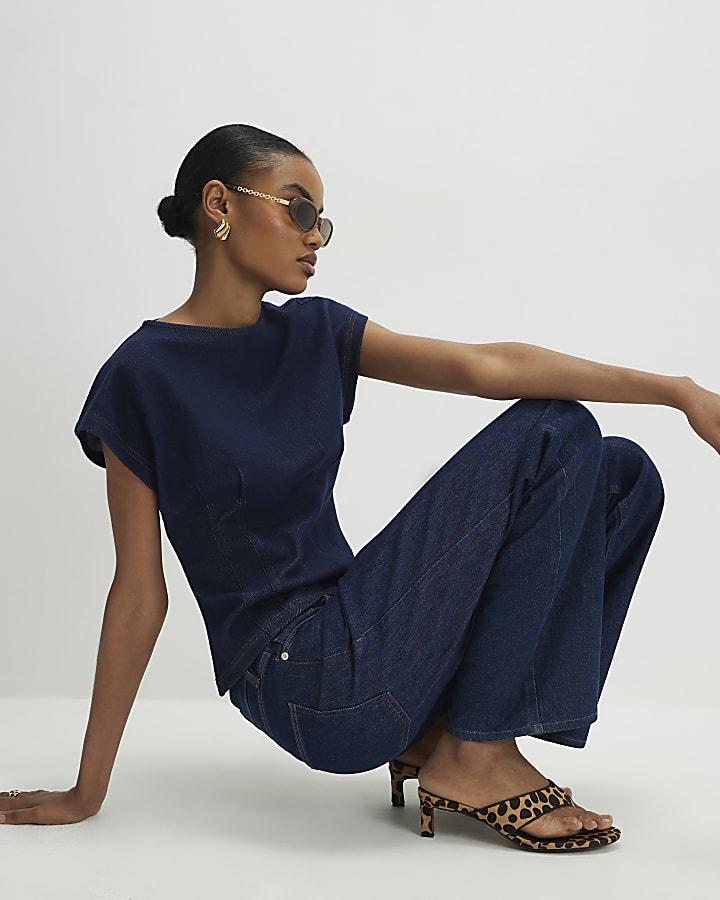 Blue Denim Look Waisted T-Shirt