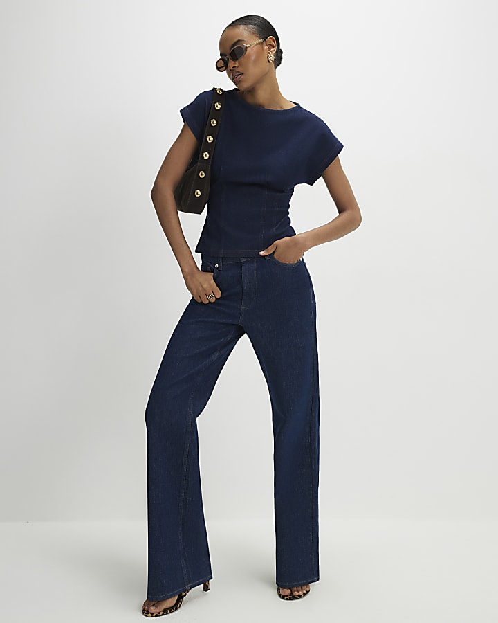 Blue Denim Look Waisted T-Shirt