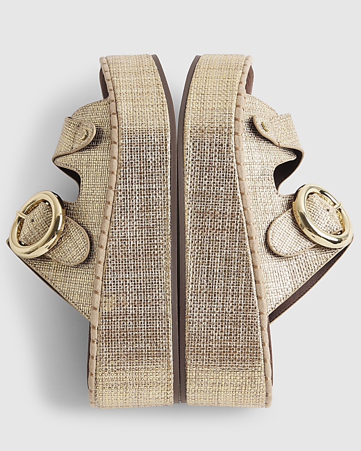 Gold Ring Buckle Wedge Sandals