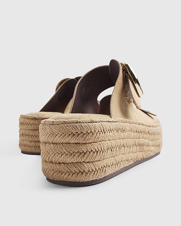 Beige Ring Buckle Strap Wedge Sandals