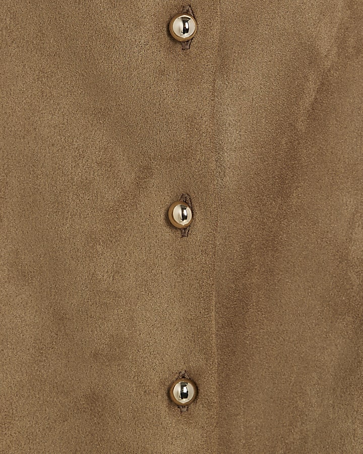 Brown Faux Suede Sleeveless Waistcoat