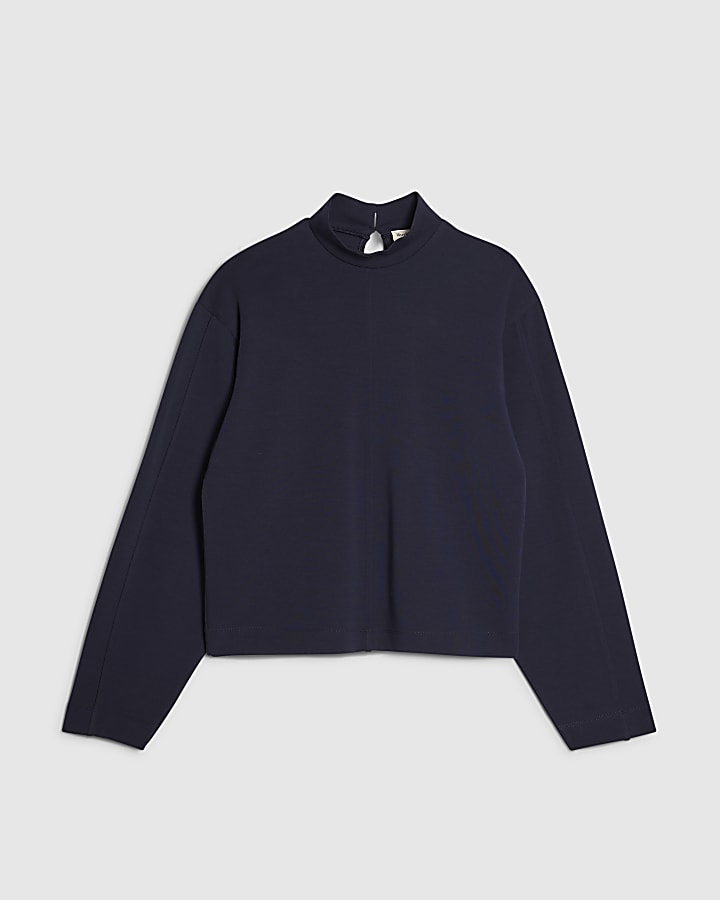 Navy Long Sleeve Funnel Neck Top