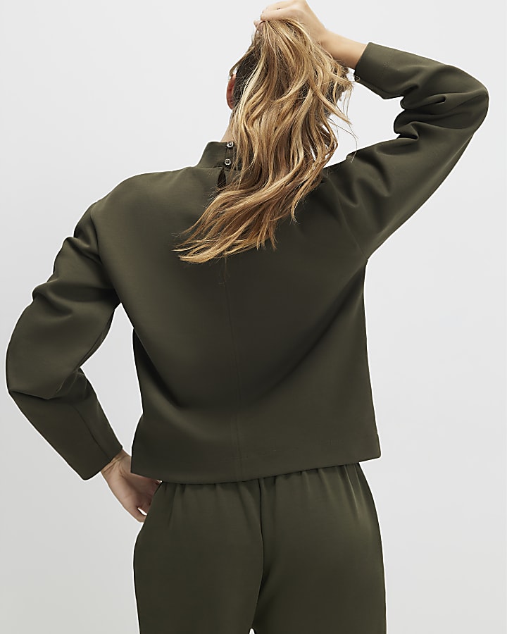 Khaki Funnel Neck Top