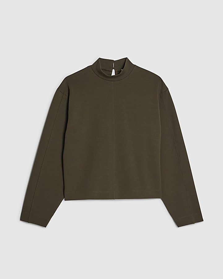Khaki Funnel Neck Top