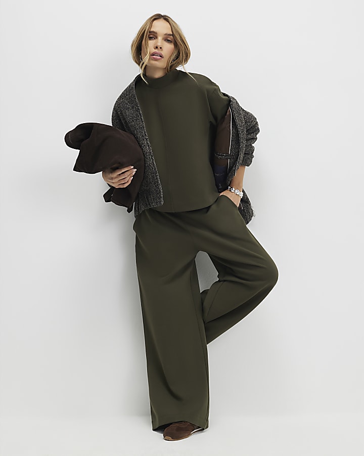 Khaki Funnel Neck Top