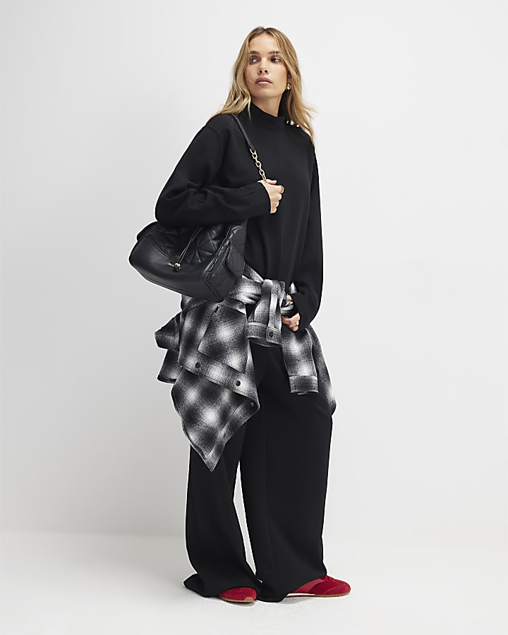 Black Long Sleeve Funnel Neck Top