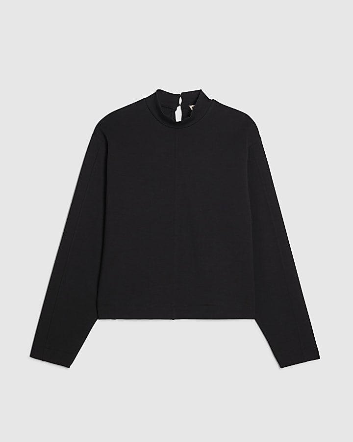 Black Long Sleeve Funnel Neck Top