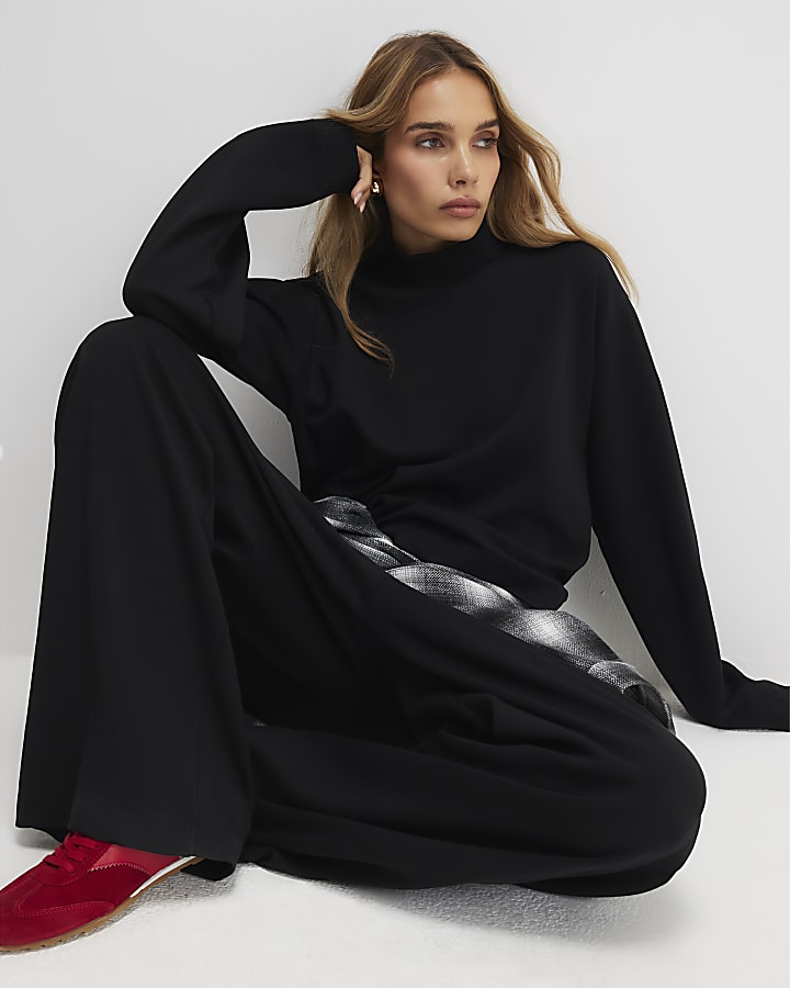 Black Long Sleeve Funnel Neck Top