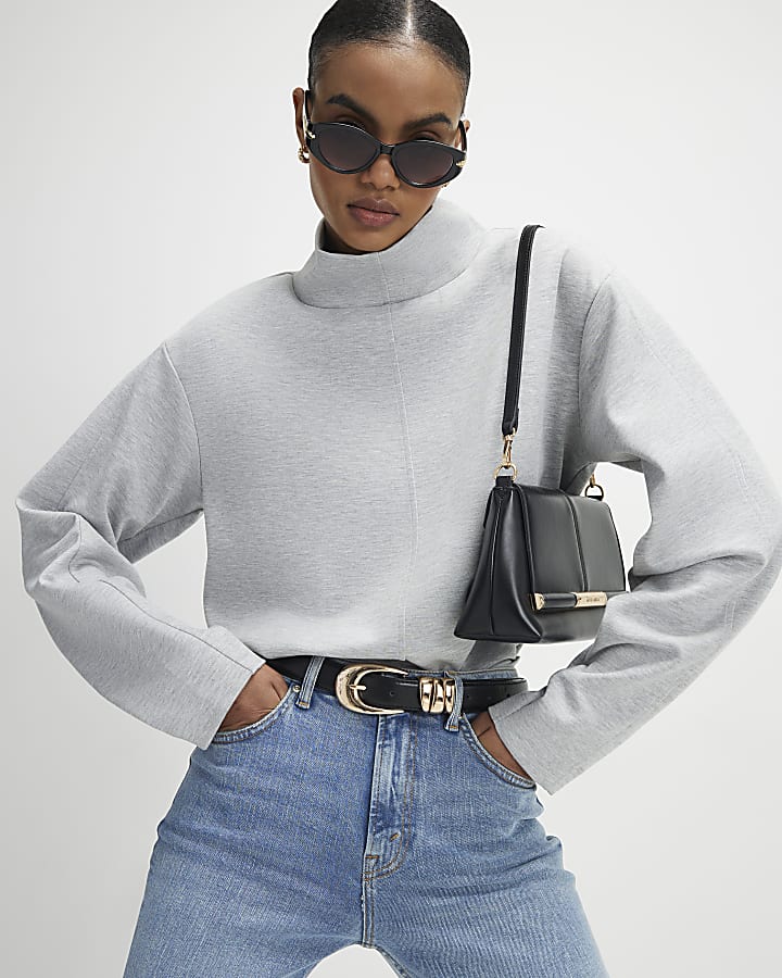 Grey Funnel Neck Top
