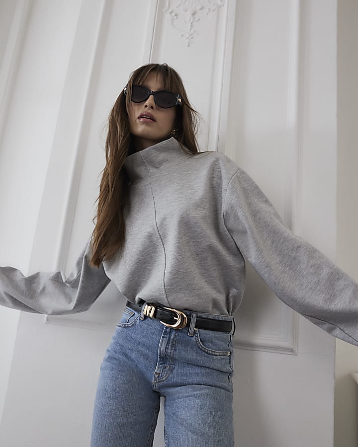 Grey Funnel Neck Top