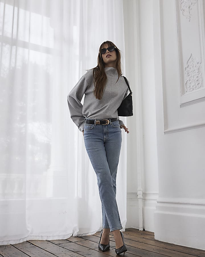 Grey Funnel Neck Top