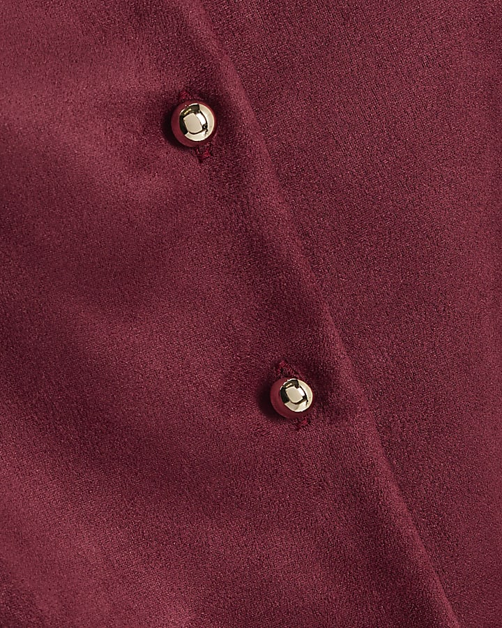 Red Faux Suede Sleeveless Waistcoat