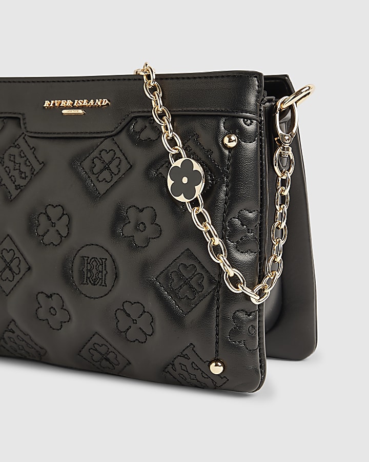 Black Quilted Monogram Crossbody Bag