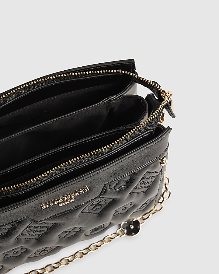 Black Quilted Monogram Crossbody Bag