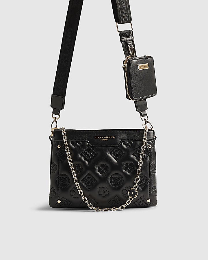 Black Quilted Monogram Crossbody Bag