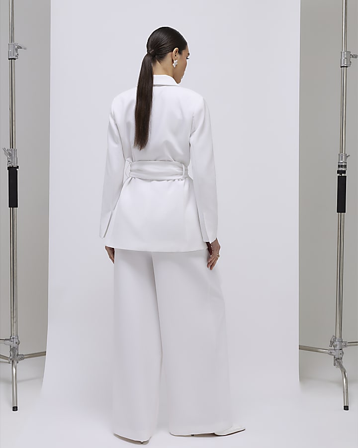 White Ultra High Waist Wide Leg Trousers