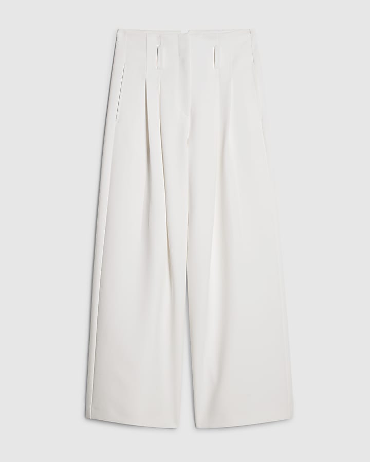 White Ultra High Waist Wide Leg Trousers