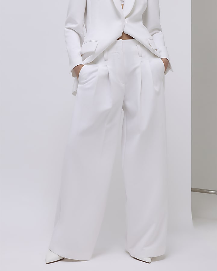 White Ultra High Waist Wide Leg Trousers