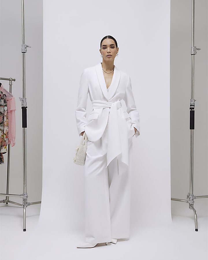 White Ultra High Waist Wide Leg Trousers