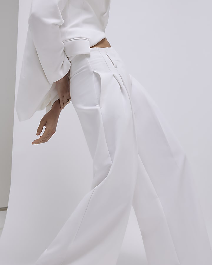 White Ultra High Waist Wide Leg Trousers