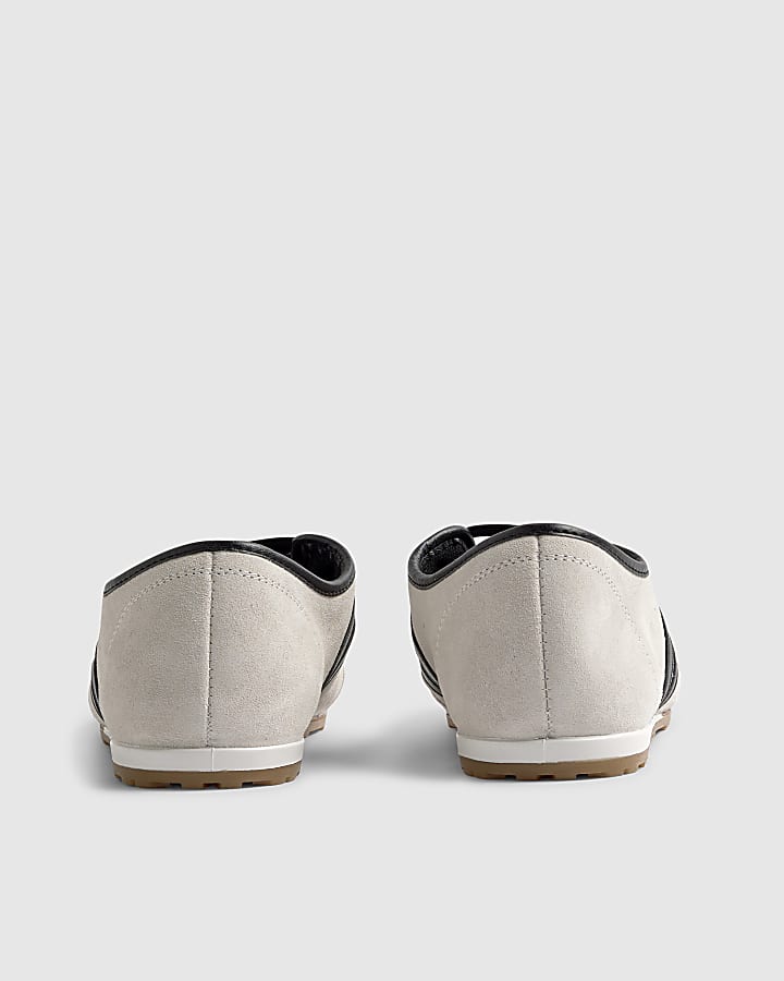 White Suede Double Strap Flat Shoes