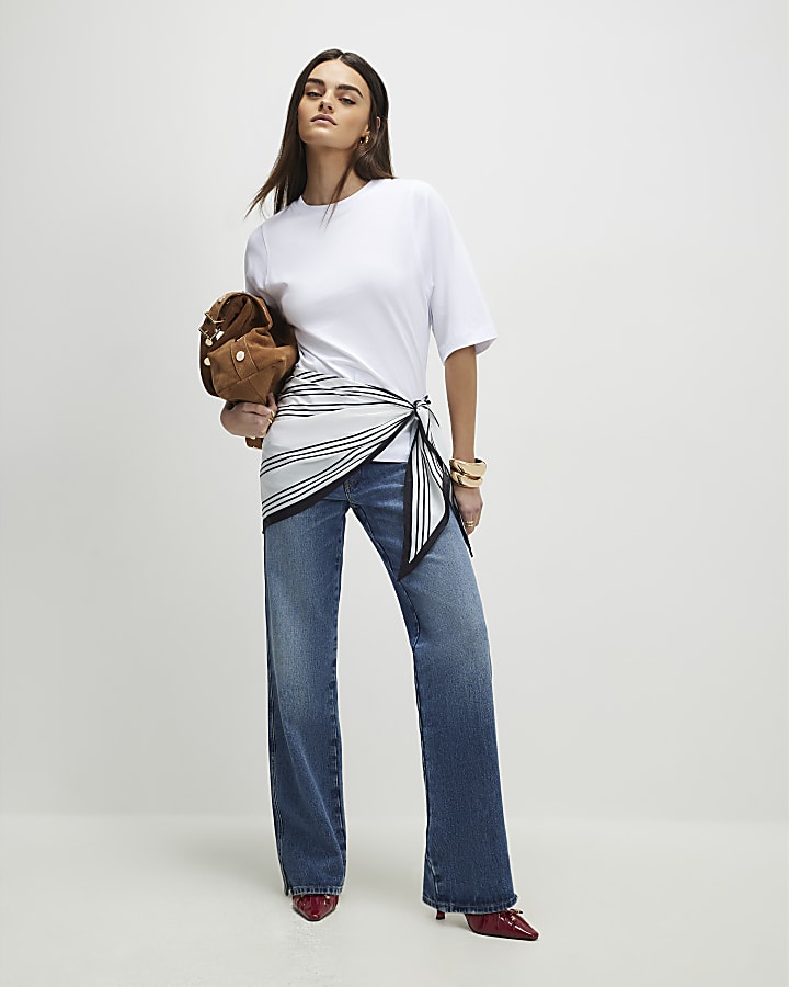 White Short Sleeve Scarf Mix T-Shirt