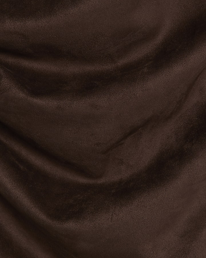 Brown Faux Suede Sleeveless Drape Midi Dress