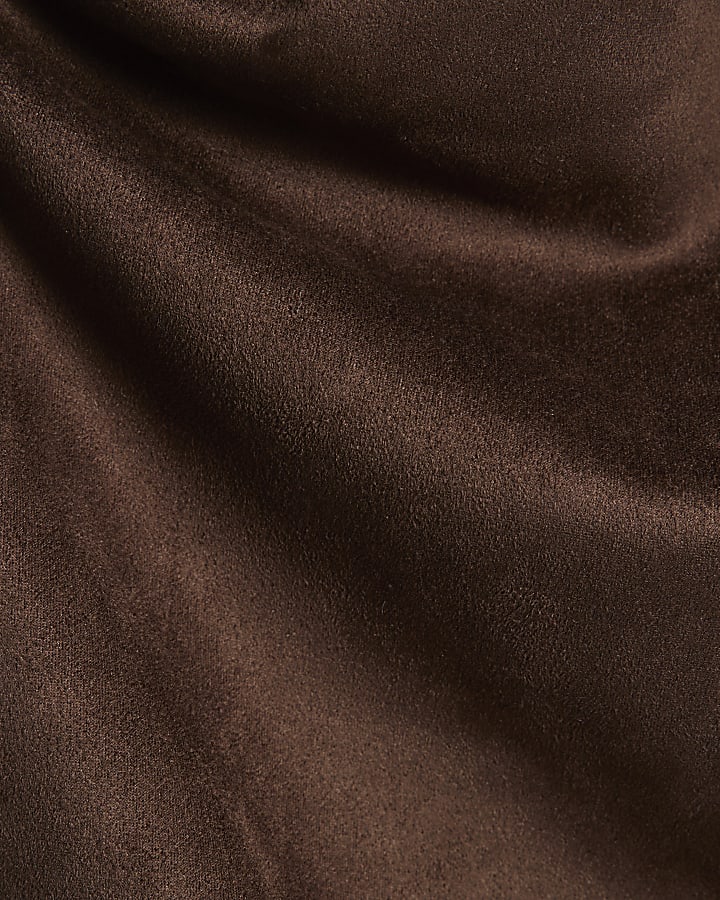 Petite Brown Faux Suede Drape Midi Dress