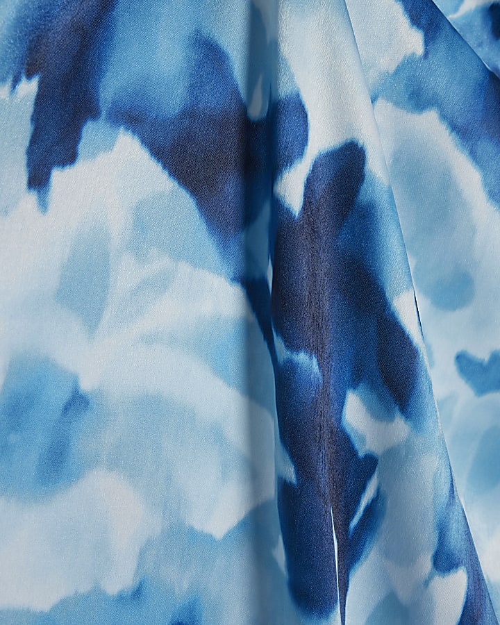 Blue Floral Long Sleeve Midi Dress