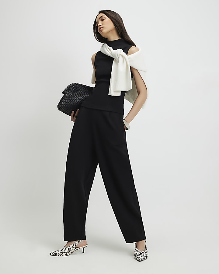 Black Barrel Leg Trousers