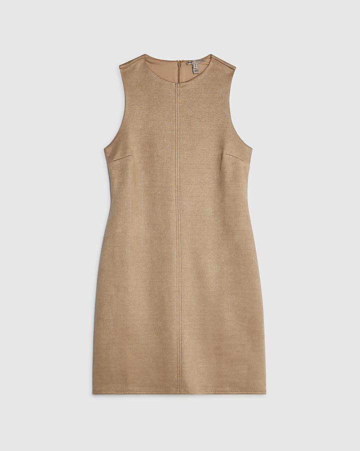 Beige Faux Suede Shift Dress