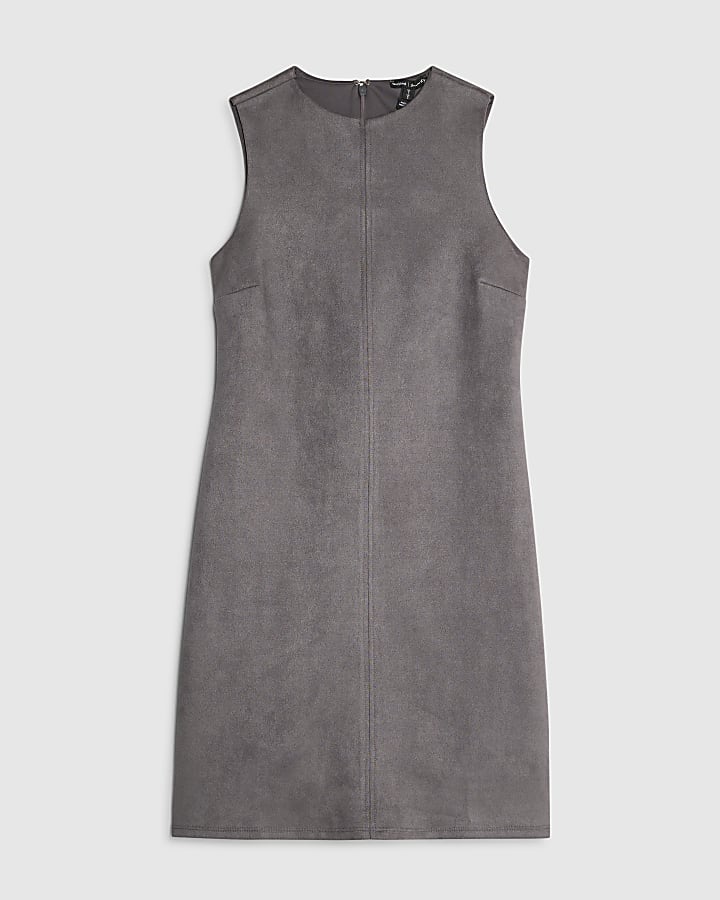 Grey Faux Suede Shift Dress