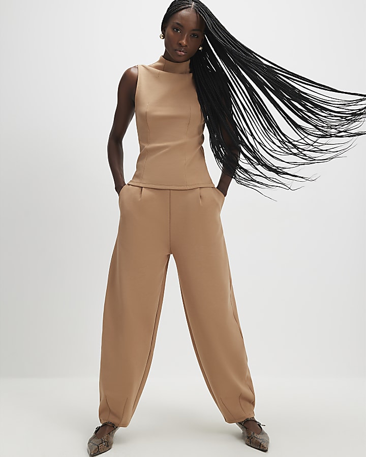 Brown Barrel Leg Trousers