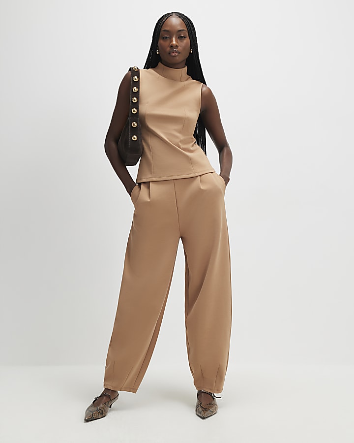 Brown Barrel Leg Trousers