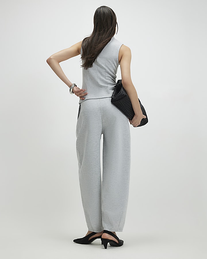 Grey Interlock Barrel Leg Trousers