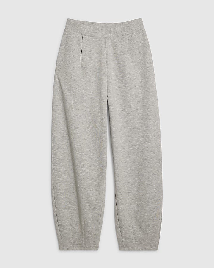 Grey Interlock Barrel Leg Trousers