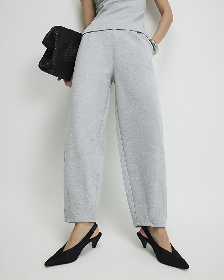 Grey Interlock Barrel Leg Trousers