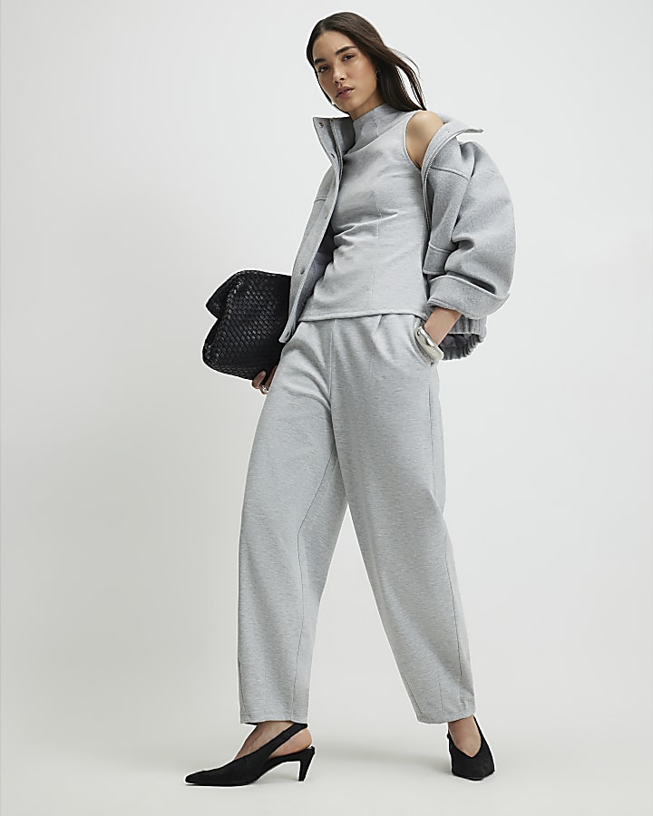 Grey Sleeveless Interlock High Neck Top