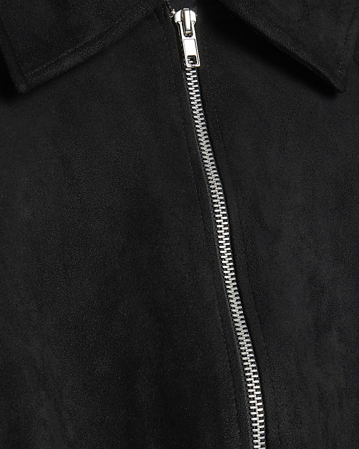 Black Faux Suede Bomber Jacket