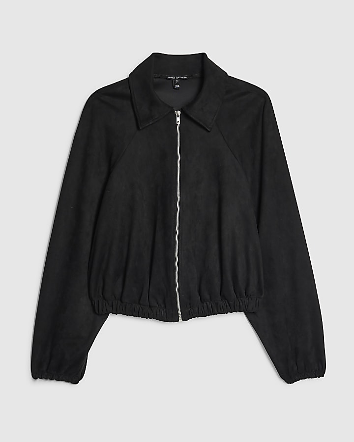 Black Faux Suede Bomber Jacket
