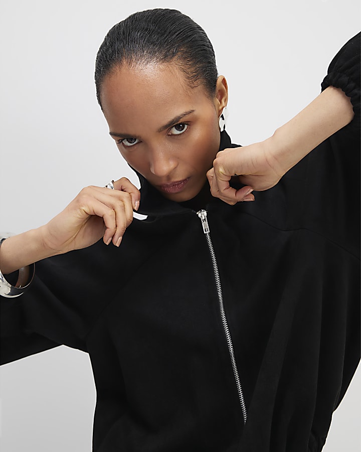 Black Faux Suede Bomber Jacket