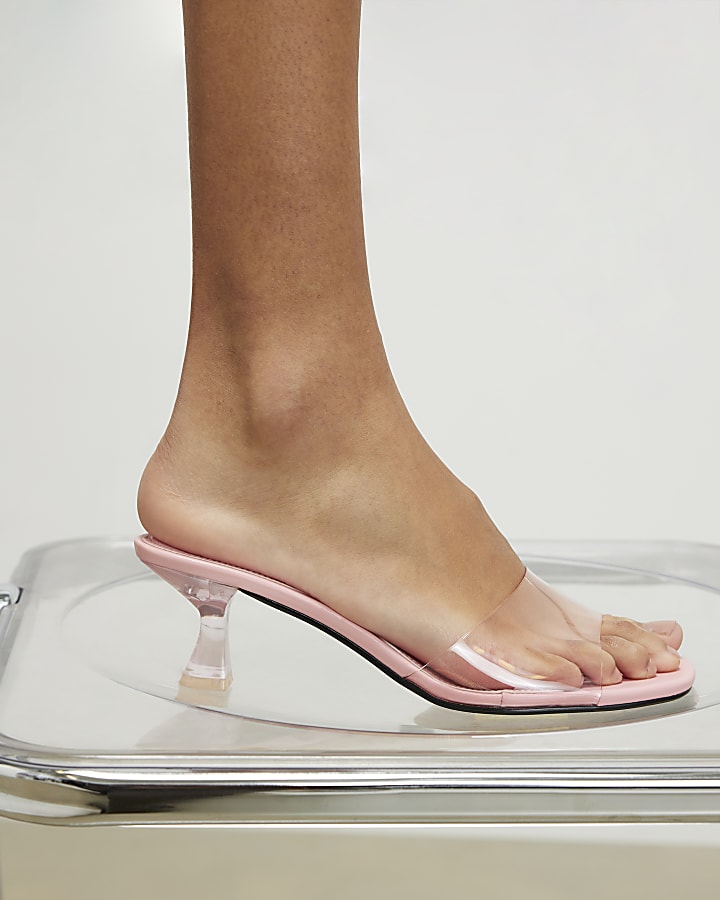Pink Perspex Block Heel Sandals