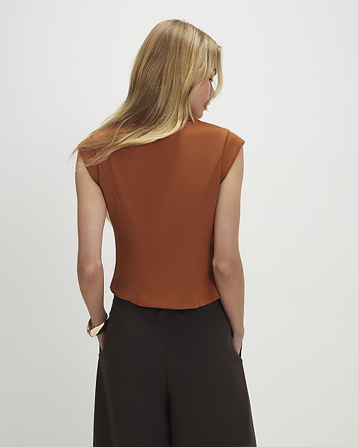 Orange Cap Sleeve Twill Waistcoat