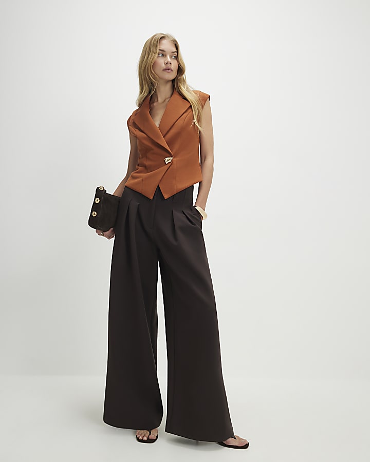 Orange Cap Sleeve Twill Waistcoat