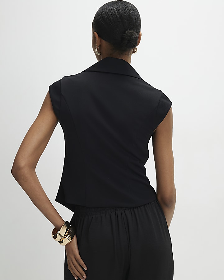 Black Cap Sleeve Twill Waistcoat