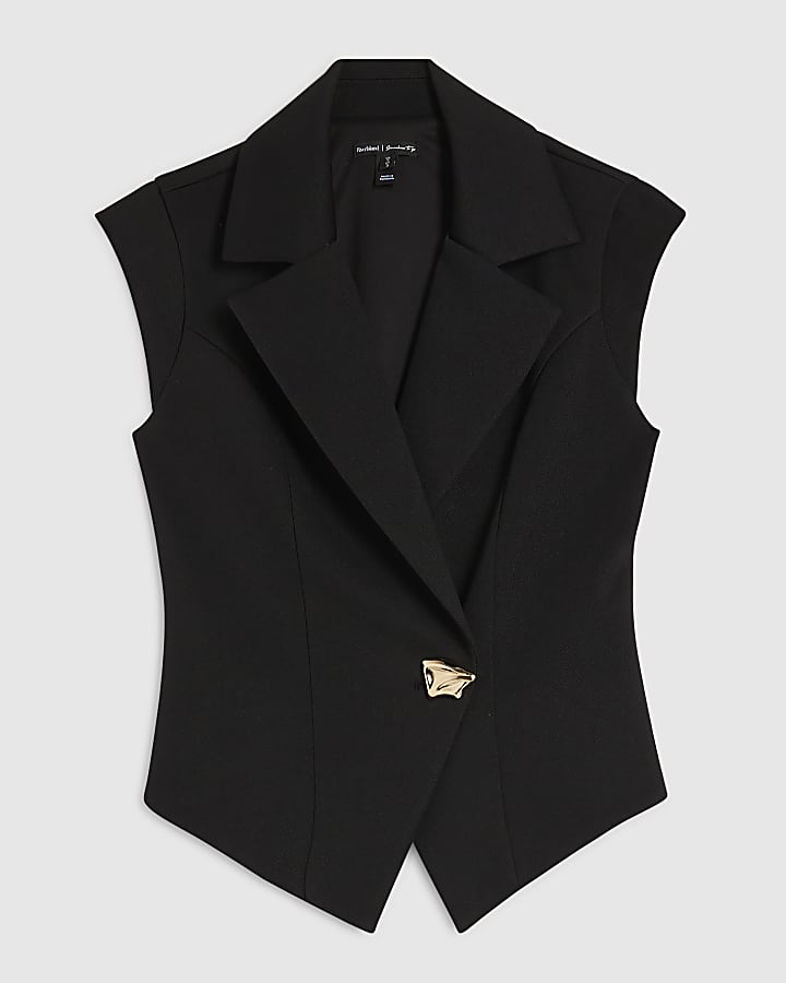 Black Cap Sleeve Twill Waistcoat